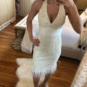 White beaded halter dress